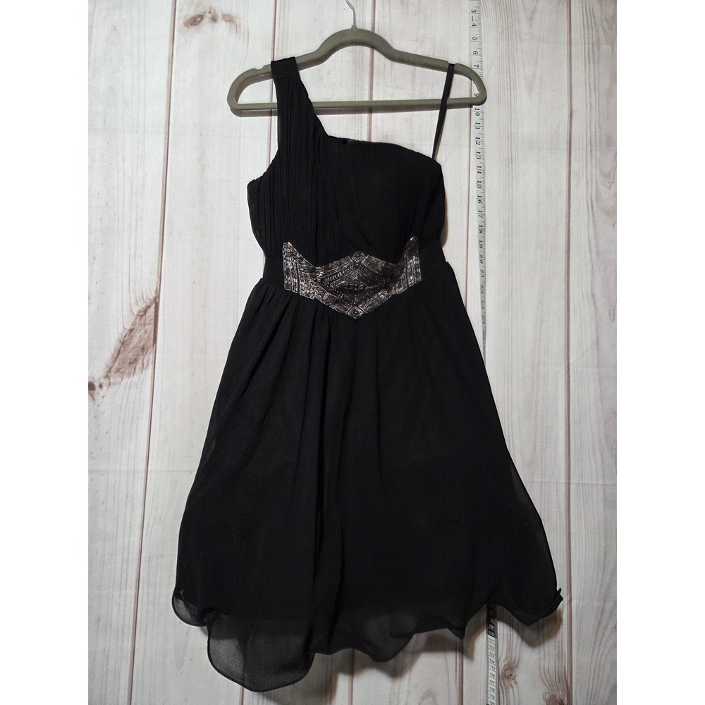 Little‎ Mistress London Black One Shoulder Beaded Chiffon Cocktail Dress US 8